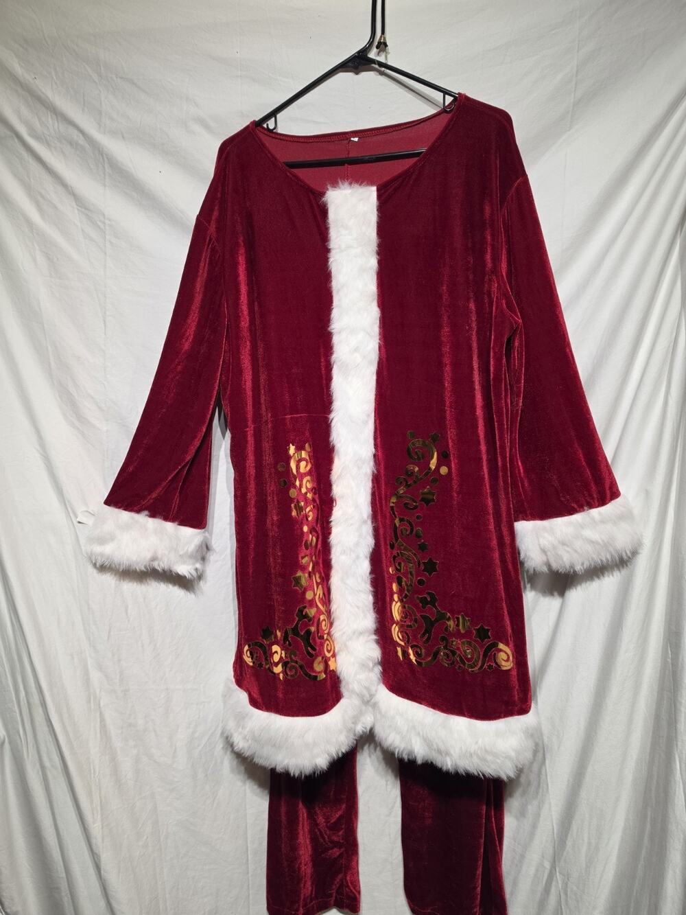 2 Piece Santa Claus Costume Set Adult Velvet Fur Size LARGE.. Shirt And Pants